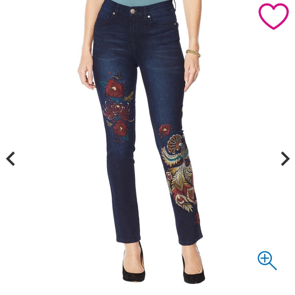 Diane Gilman Blue Skinny Jeans with Floral Embroidery 2P - Picture 4 of 7